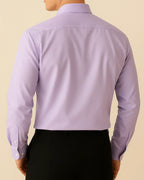 Rear view of lilac men’s sustainable shirt – Elston Lavender with natural drape and clean finish