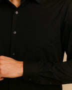 Detailed view of black bamboo-viscose fabric – premium texture and sustainable craftsmanship