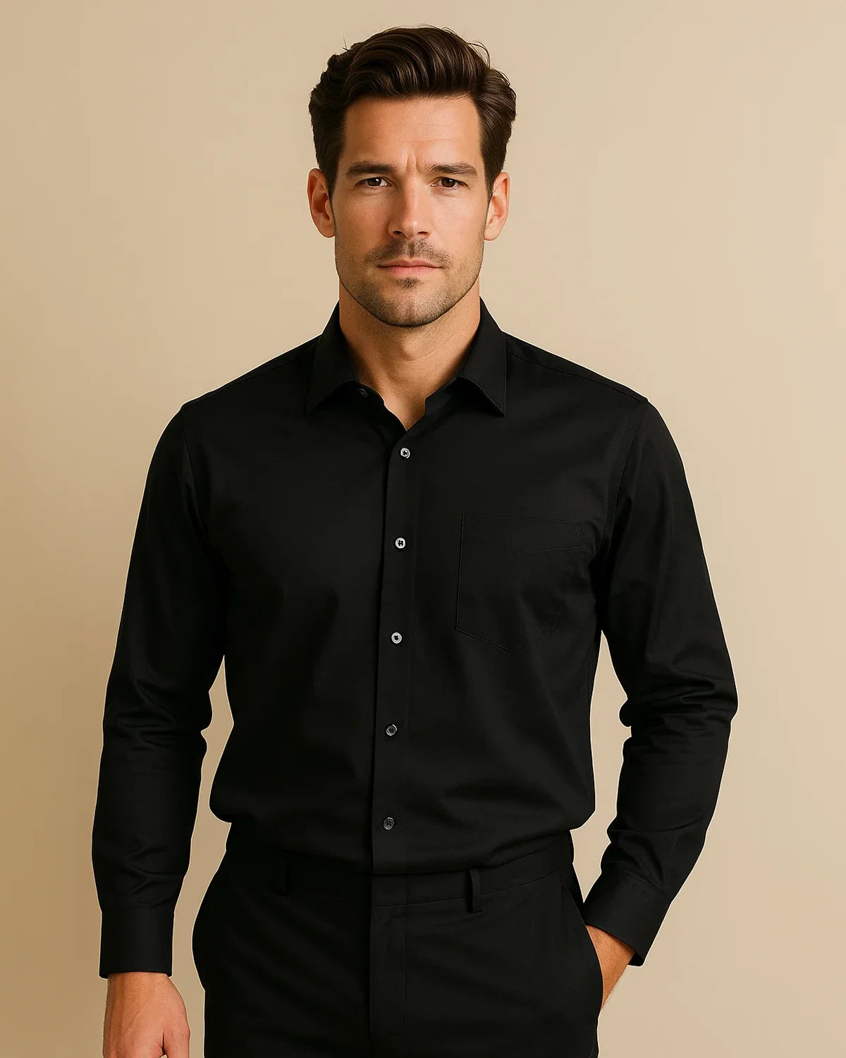 Black Elston Noir shirt – sleek bamboo blend men’s shirt for versatile styling