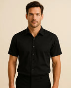 Black men’s short sleeve bamboo shirt – Elston Noir breathable summer shirt