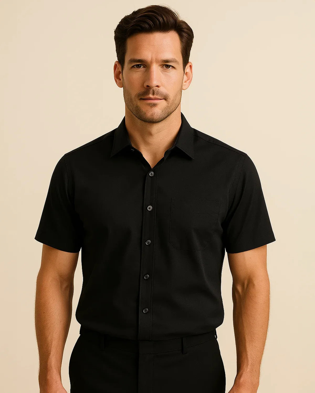 Black men’s short sleeve bamboo shirt – Elston Noir breathable summer shirt