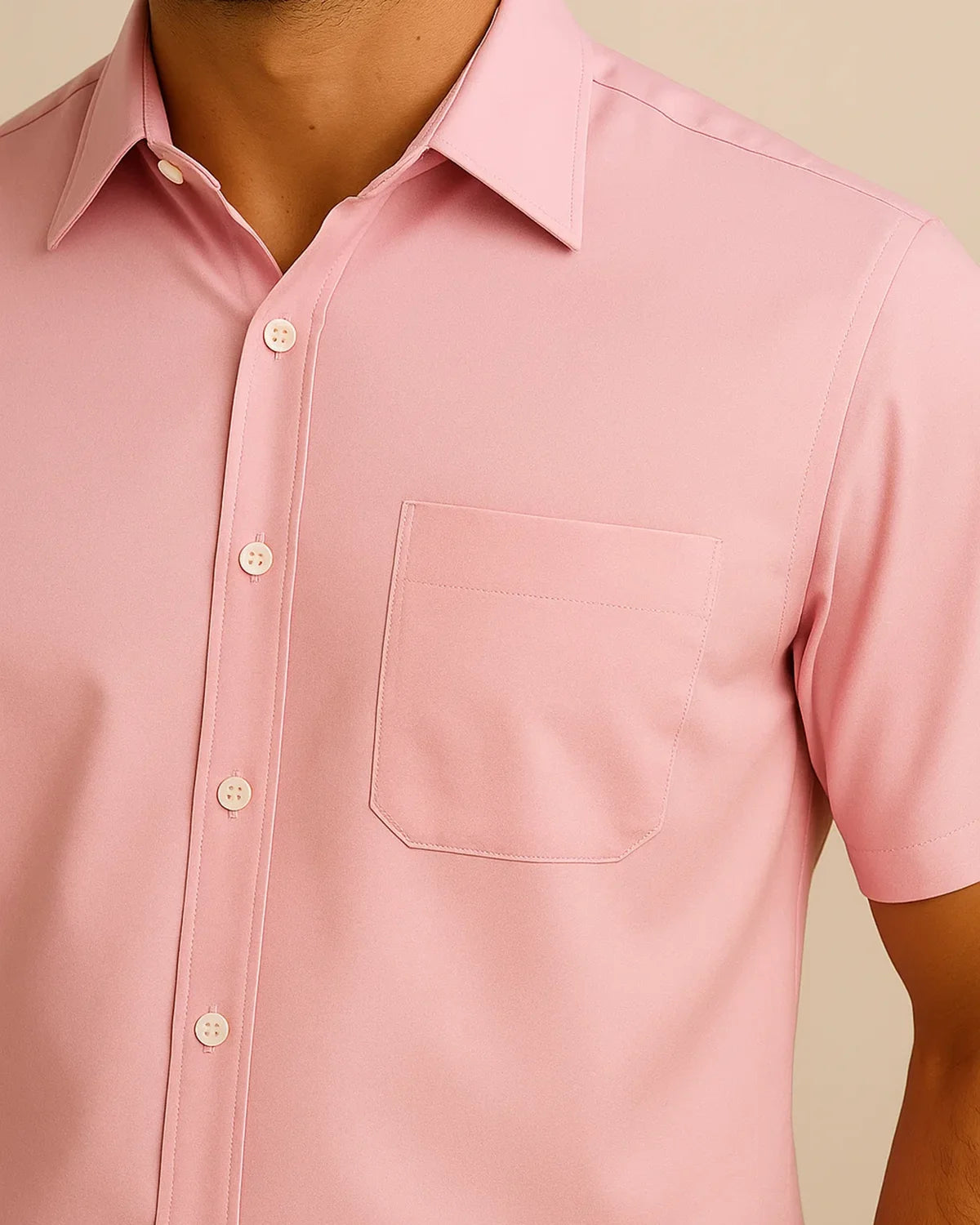Detail shot of pink bamboo shirt fabric – soft and breathable eco texture
