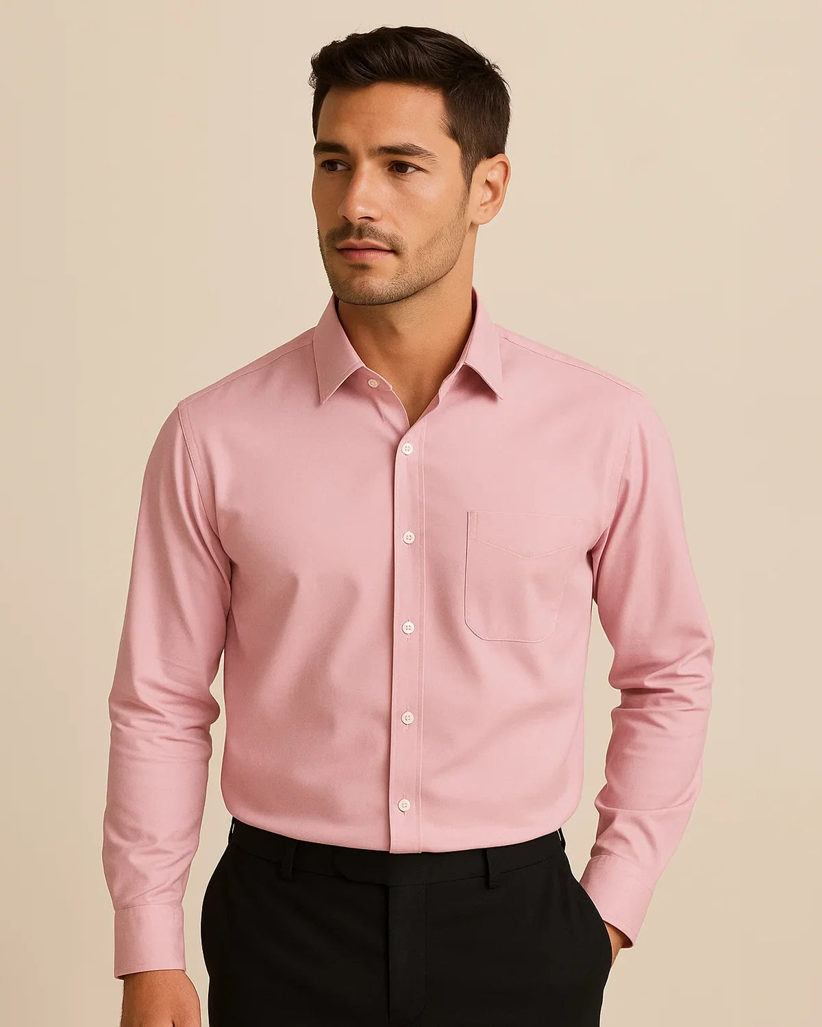 Dusty pink Elston Rose shirt – modern men’s bamboo blend shirt front view