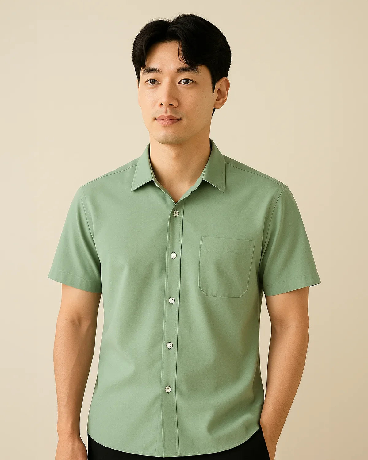 Sage green men’s short sleeve bamboo shirt – breathable eco shirt for summer