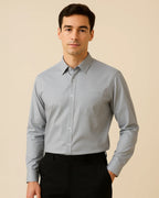 Front-facing grey Elston Slate shirt – minimalist bamboo-viscose shirt for men