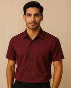 Burgundy bamboo short sleeve men’s shirt – breathable and sustainable wine tone shirt from ADKN