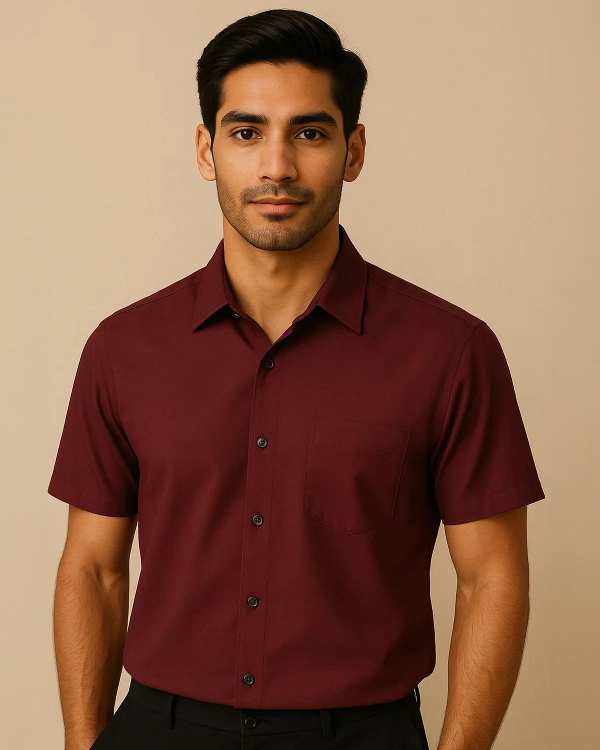 Burgundy bamboo short sleeve men’s shirt – breathable and sustainable wine tone shirt from ADKN