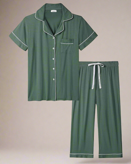 ADKN Bamboo Summer Cropped Pyjamas S / Olive Green