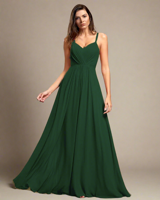 ADKN Odette Pleated Backless Burnt Orange Maxi Formal Dress XS / Forest Green