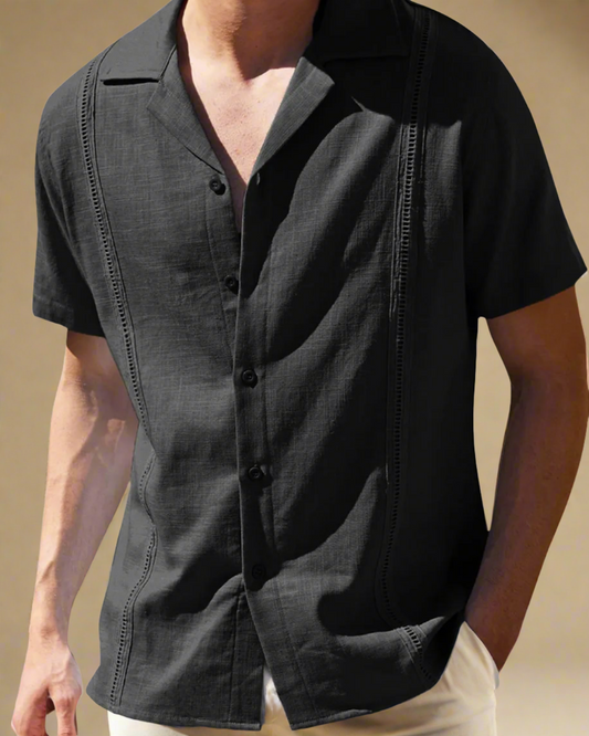 men-black-cuban-linen-guayabera-shirt-short-sleeve-1