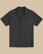 ADKN Men Black Cuban Linen Shirt - Short Sleeve Guayabera
