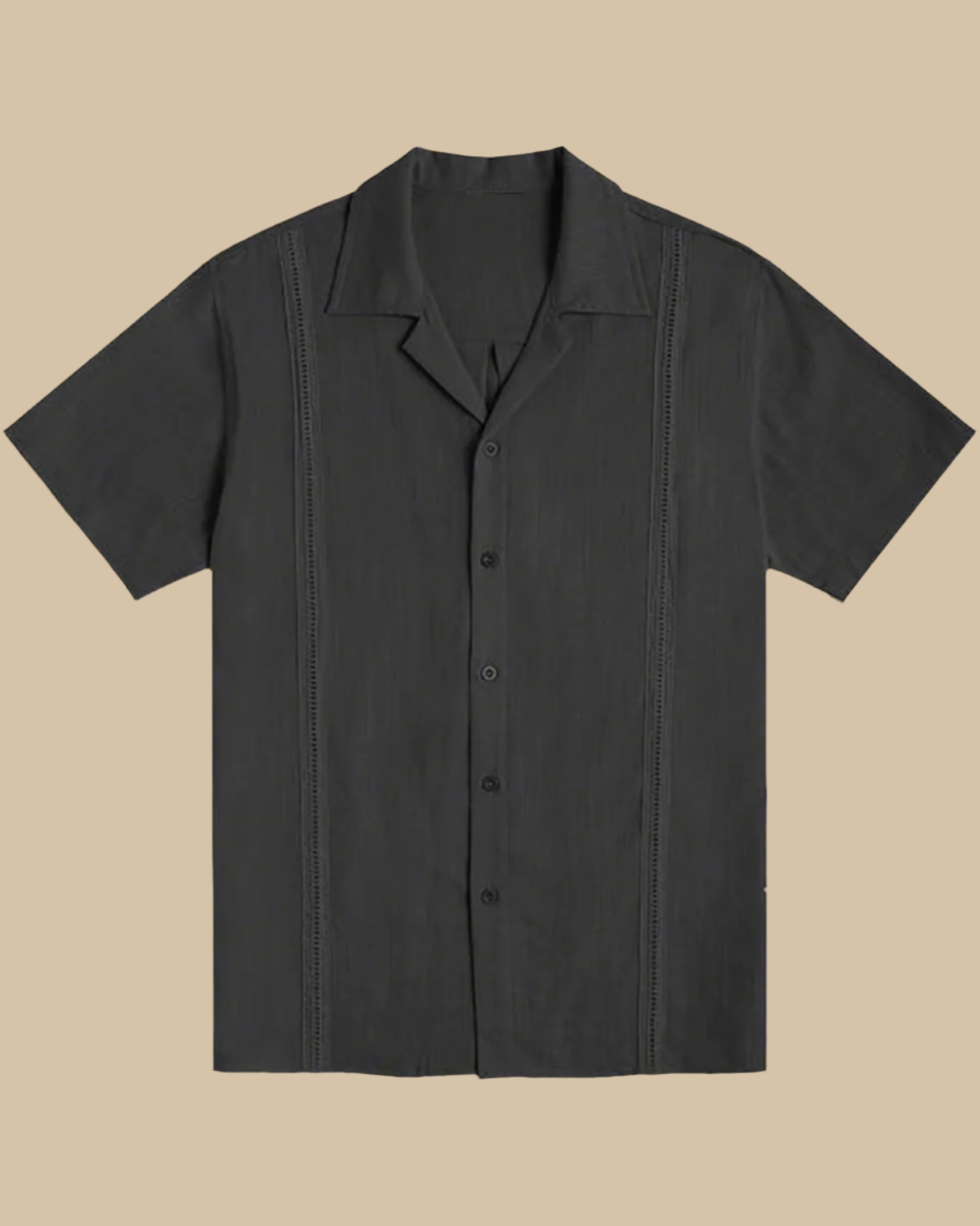 ADKN Men Black Cuban Linen Shirt - Short Sleeve Guayabera