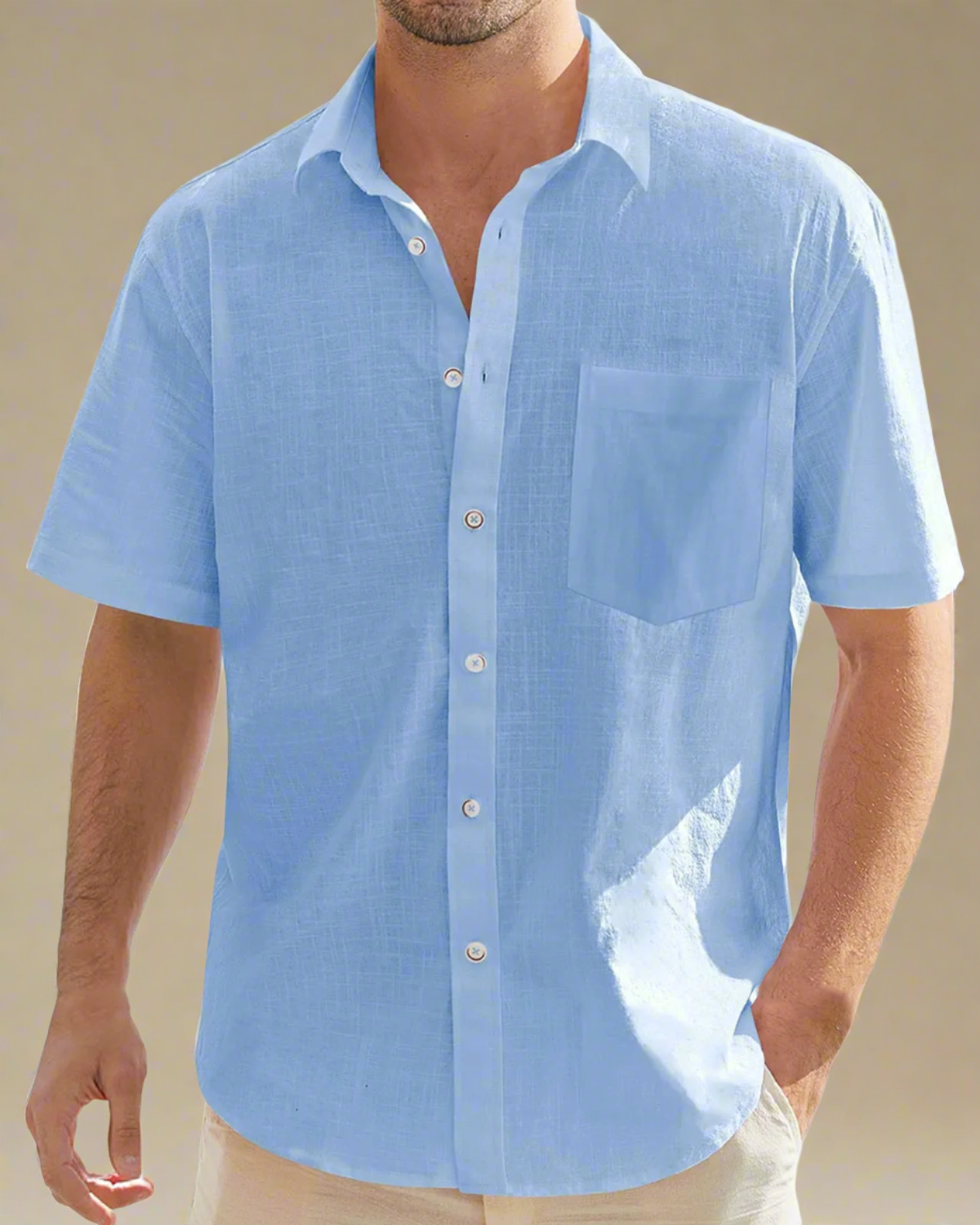 ADKN Men Button Down Blue Short Sleeve Shirt