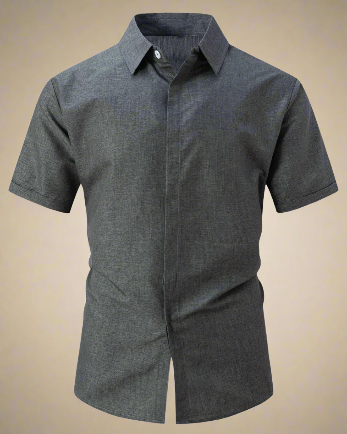 ADKN Men Grey Rayon and Linen Short Sleeve Shirt