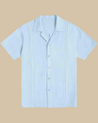 ADKN Men Linen Blue Cuban Shirt - Buttons Guayabera