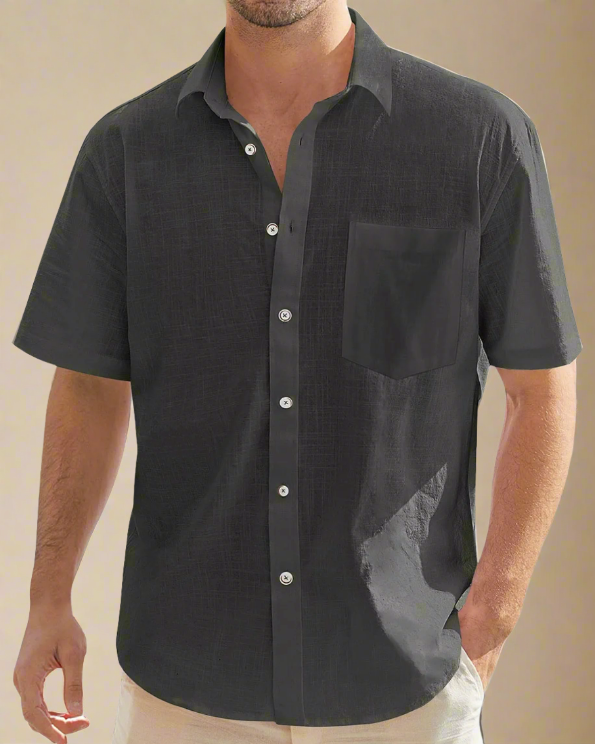 men-short-sleeve-black-cotton-and-linen-blend-shirt-1