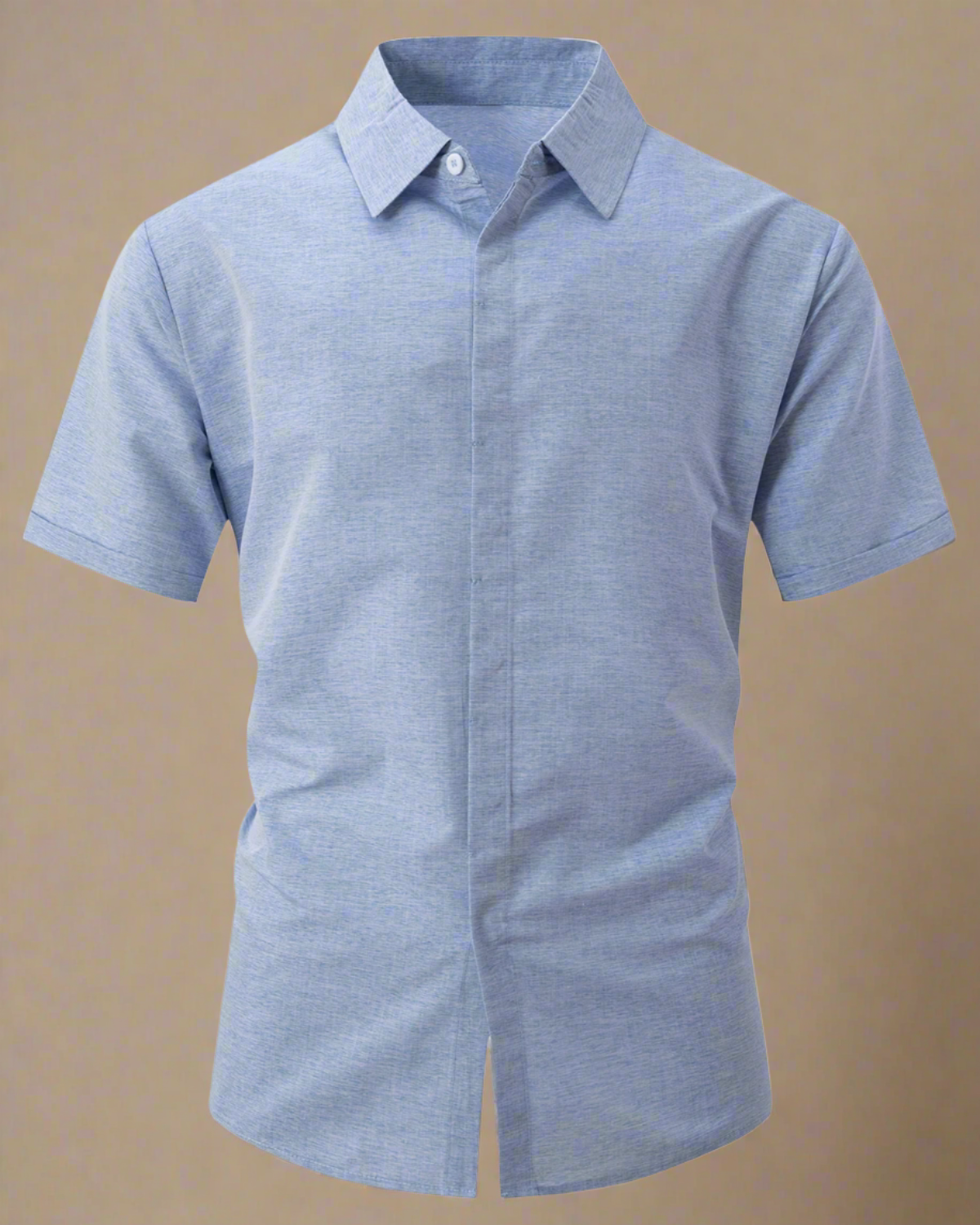 ADKN Men Short Sleeve Blue Linen Shirt