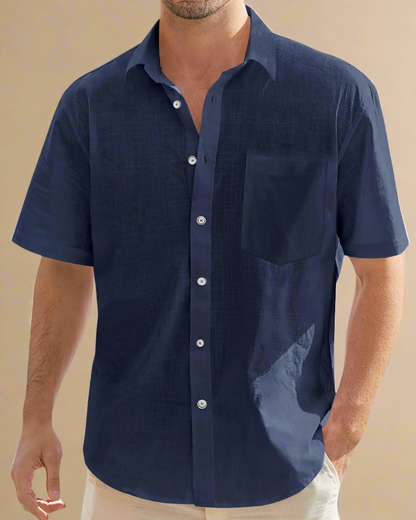 ADKN Men Short Sleeve Navy Shirt with Buttons