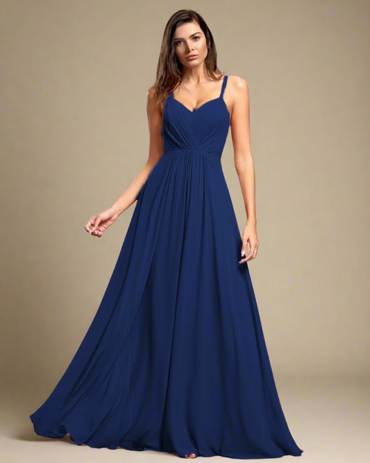 ADKN Odette Pleated Backless Burnt Orange Maxi Formal Dress XS / Navy Blue