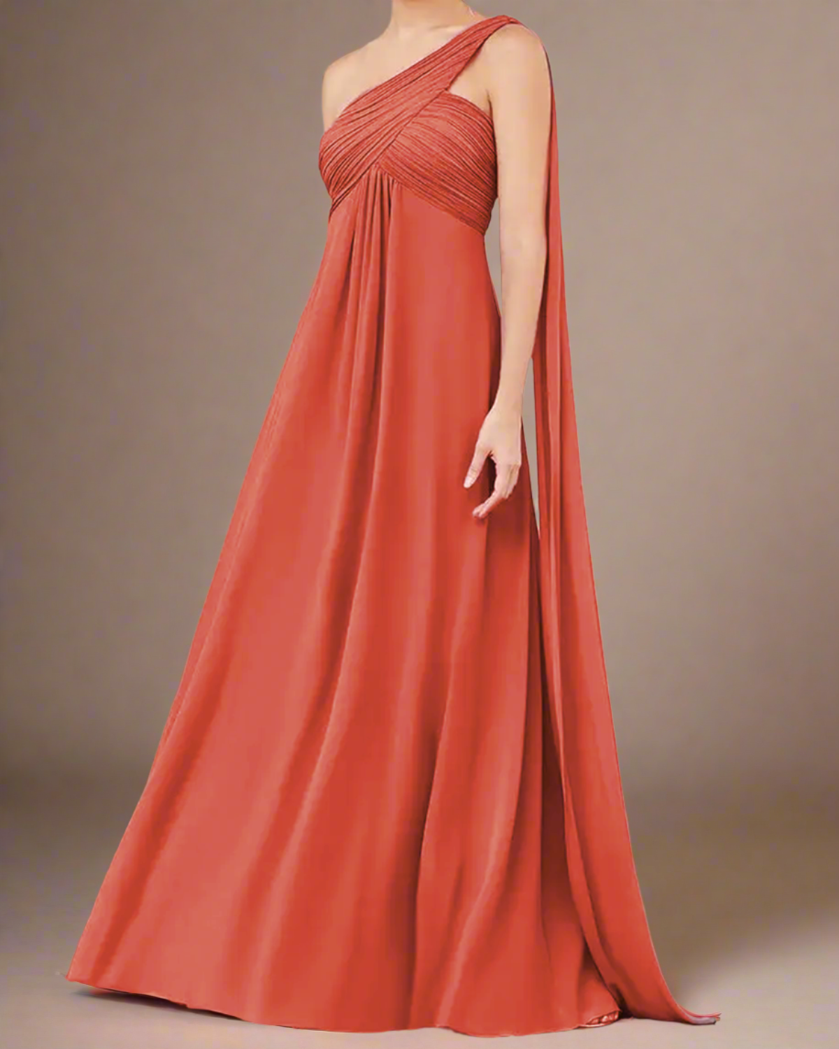 ADKN Saraya Long Bridesmaid Dress with One Shoulder Cape XS / Burnt Orange