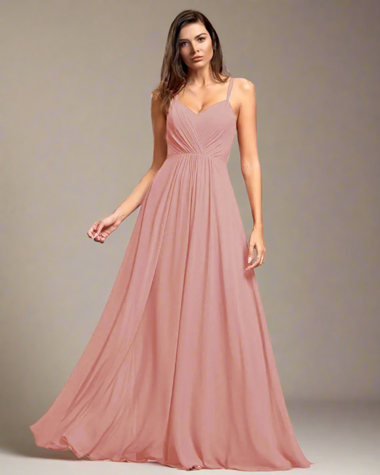 ADKN Odette Pleated Backless Burnt Orange Maxi Formal Dress XS / Peach Pink