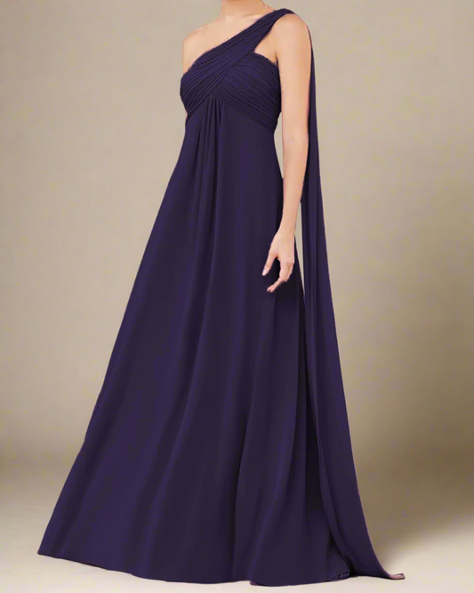 ADKN Saraya Long Bridesmaid Dress with One Shoulder Cape XS / Royal Purple