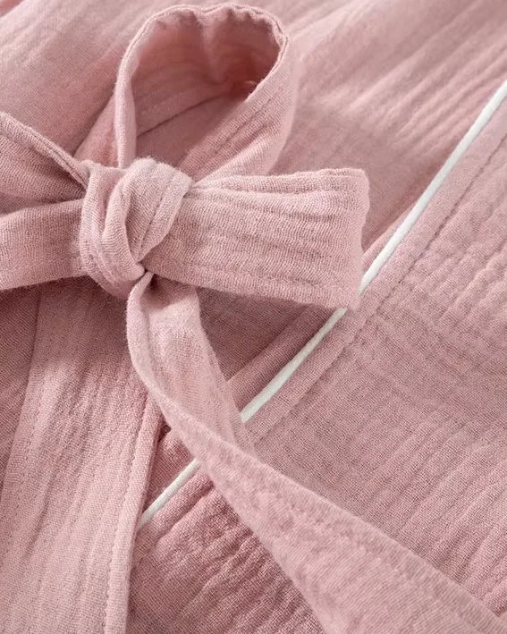 Women Organic Muslin Cotton Robe - Lightweight Breathable Ladies Dressing Gown