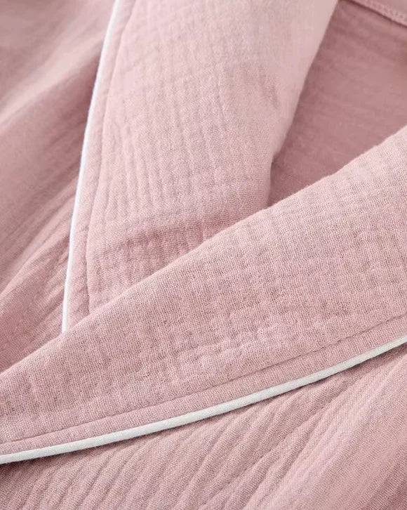 Women Organic Muslin Cotton Robe - Lightweight Breathable Ladies Dressing Gown