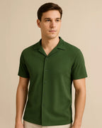 Forest green ribbed shirt for men – Solaro Deep Fern front view