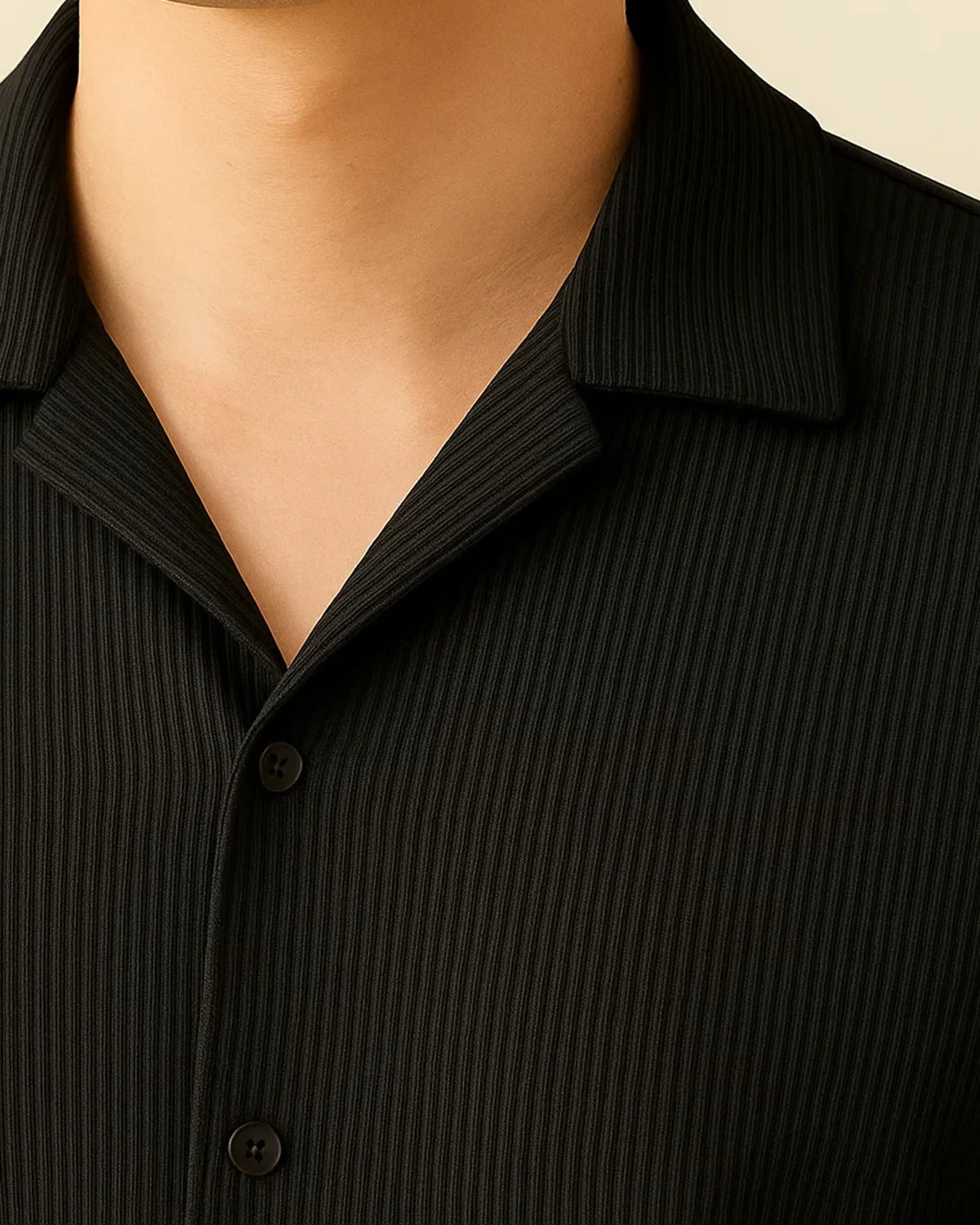 Texture detail of black ribbed recycled polyester fabric