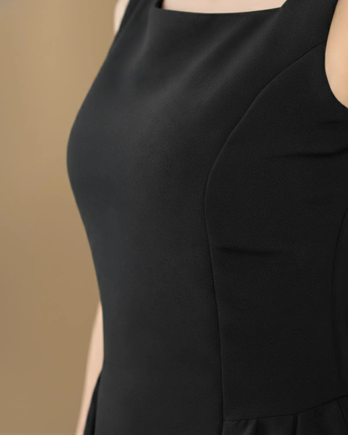 Audrey Timeless Black Square Neck A-Line Midi Dress - Elegant Cocktail & Occasion Wear