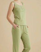 Bamboo Sleeveless Pyjamas Loungewear with Cropped Trousers - Lime