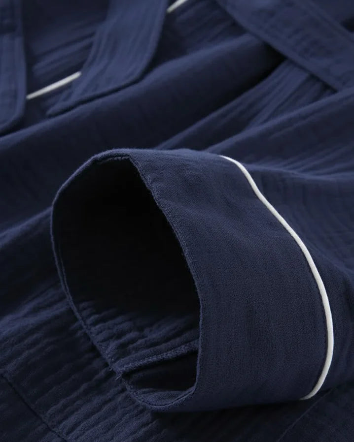 Men Organic Muslin Cotton Robe - Lightweight Breathable Robe for Men