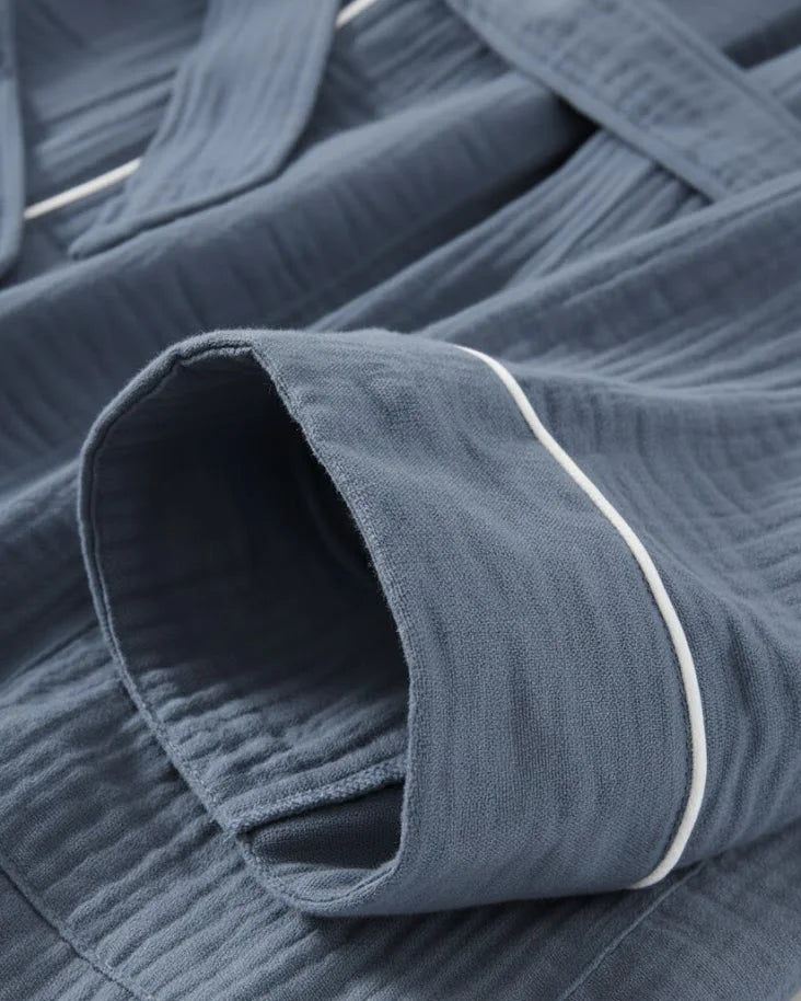 Men Organic Muslin Cotton Robe - Lightweight Breathable Robe for Men