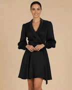 Elye Classic Black Sustainable Mini Wrap Dress | Eco-Friendly Recycled Satin