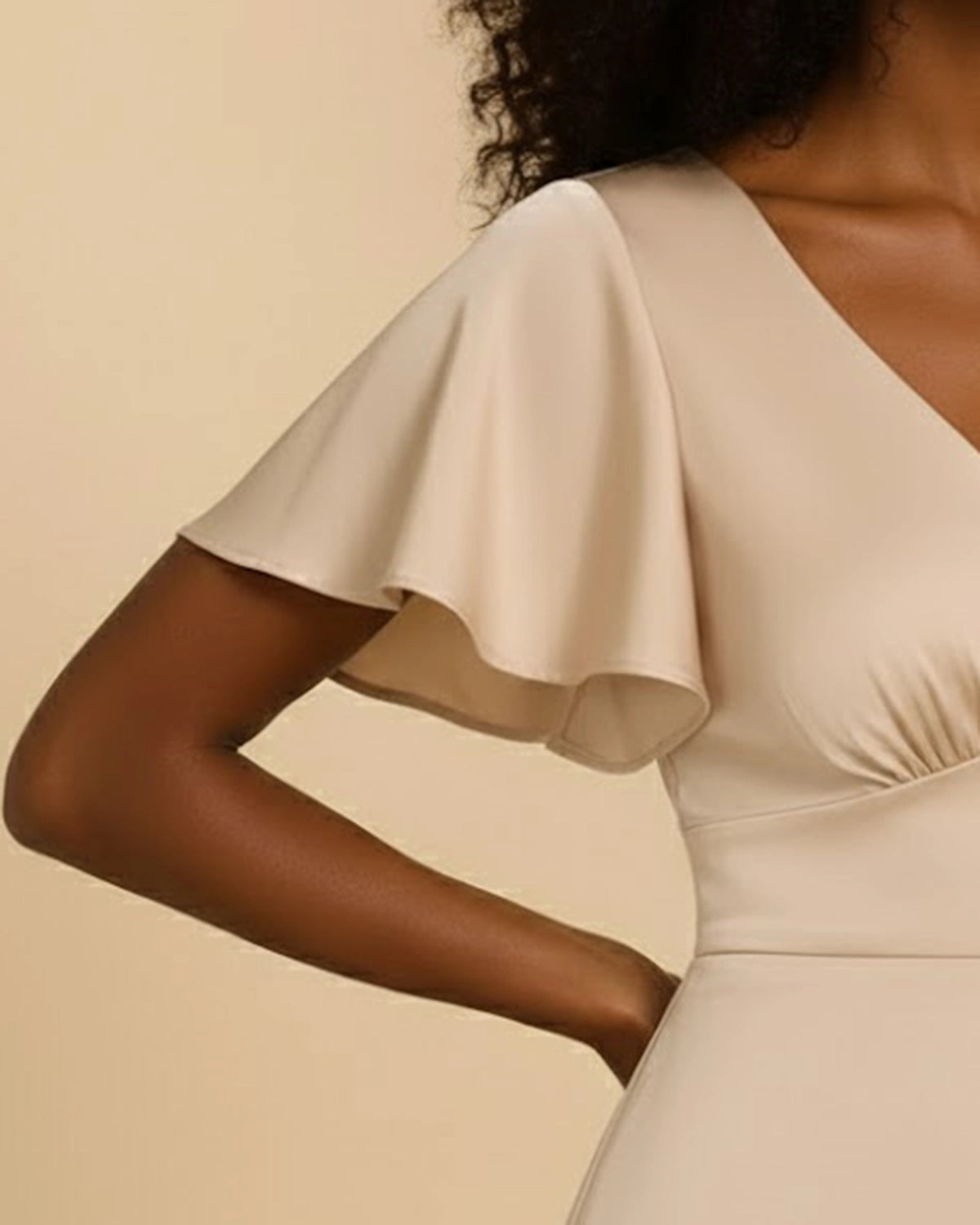 Nova Asymmetrical Ruffle Midi Dress - Champagne Satin