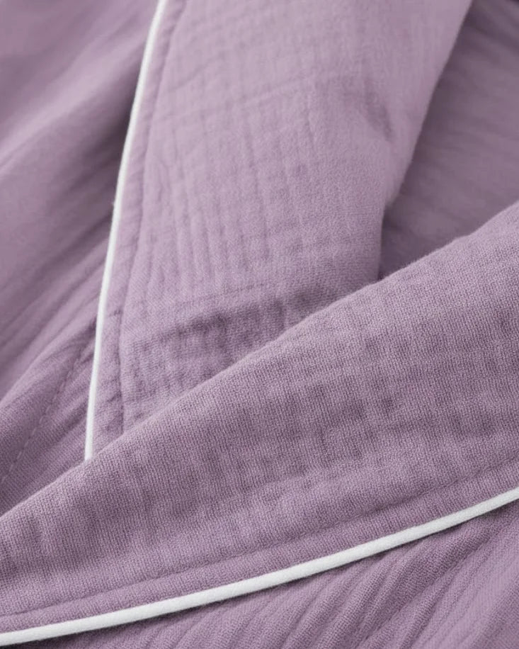 Women Organic Muslin Cotton Robe - Lightweight Breathable Ladies Dressing Gown