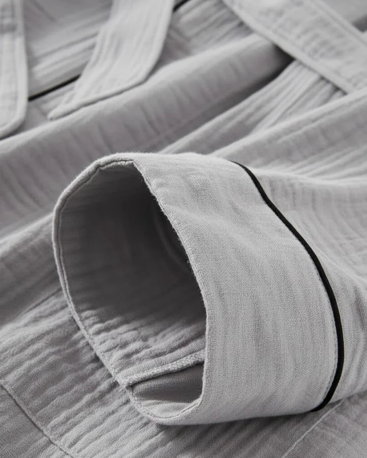 Men Organic Muslin Cotton Robe - Lightweight Breathable Robe for Men