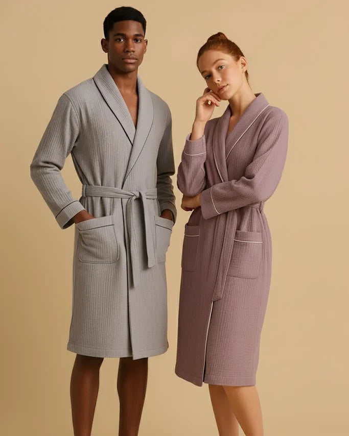 Women Organic Muslin Cotton Robe - Lightweight Breathable Ladies Dressing Gown