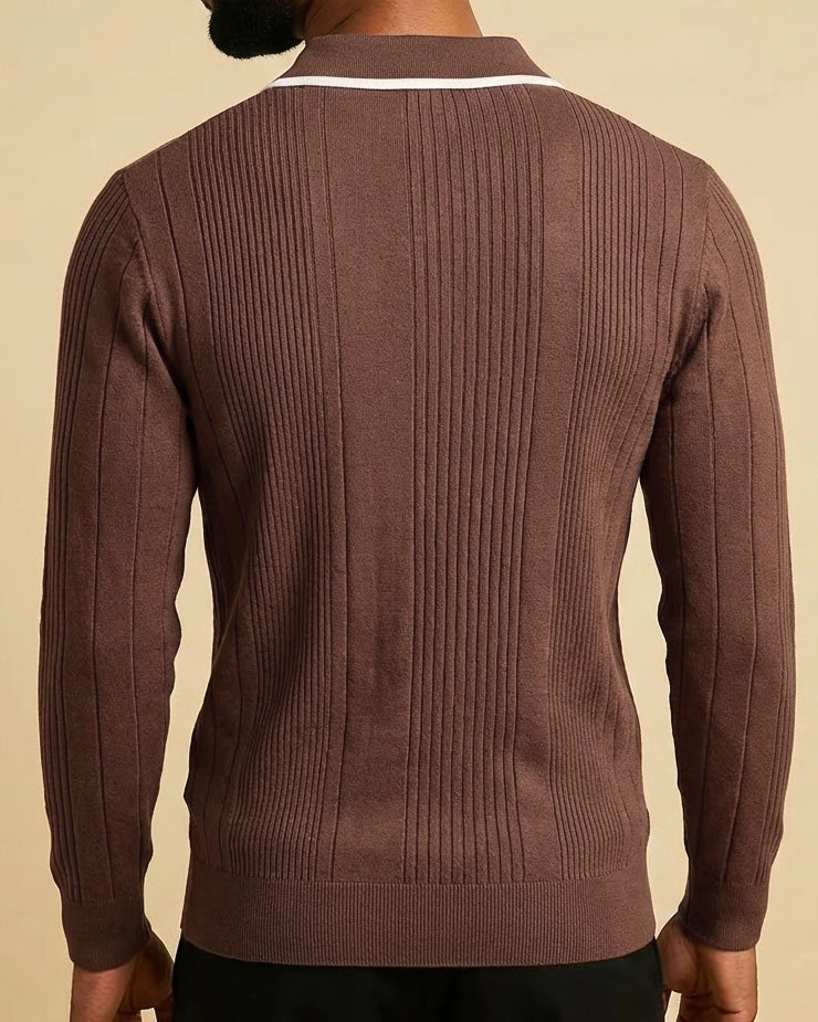 Orbis Ribbed Knit Polo – Earth Terracotta