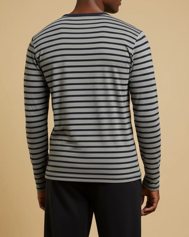 Men's Striped Henley Cotton Pyjama Set in Navy, Black, Green, & Grey Loungewear