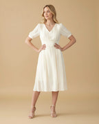 Brielle V-Neck Puff Sleeve Midi Dress | Upcycled Polyester