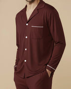 Men's Recycled Cotton Pyjama Set | Classic Sleepwear in Navy, Black & Burgundy
