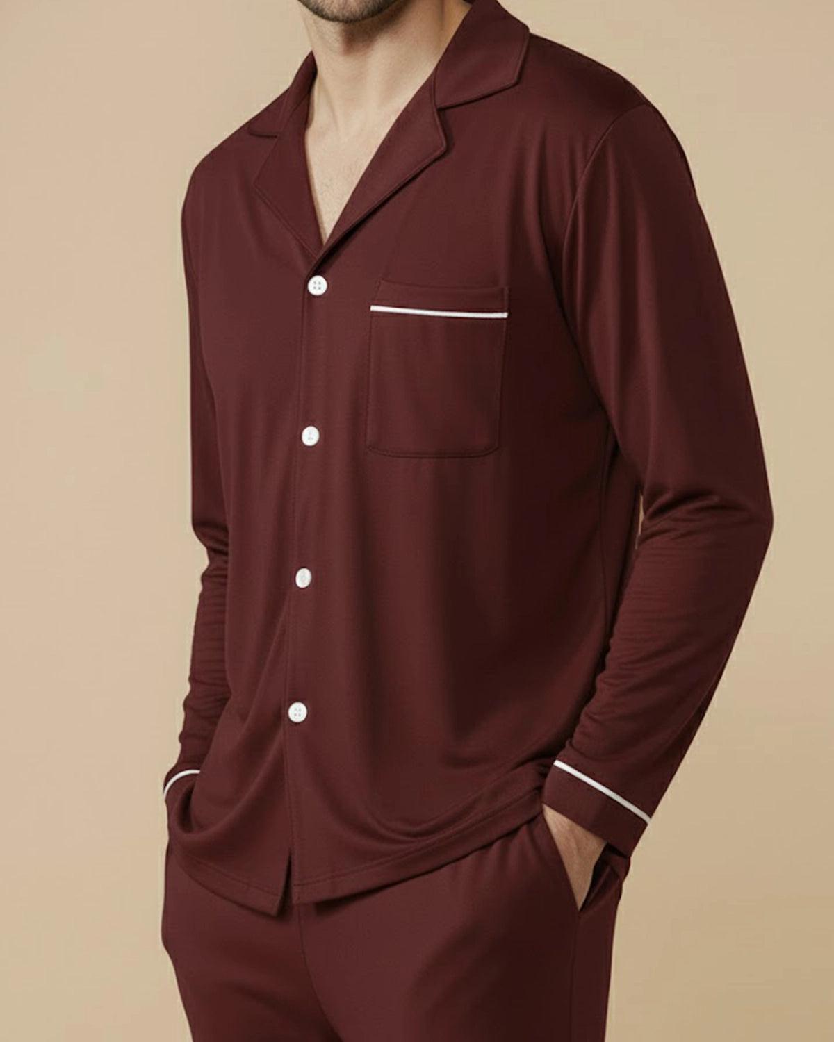 Men's Recycled Cotton Pyjama Set | Classic Sleepwear in Navy, Black & Burgundy