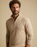 The Aurelius Quarter-Zip Men's Jumper in Beige | Luxury Responsibly-Sourced Knit