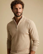 The Aurelius Quarter-Zip Men's Jumper in Beige | Luxury Responsibly-Sourced Knit