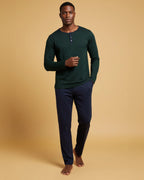 Men's Striped Henley Cotton Pyjama Set in Navy, Black, Green, & Grey Loungewear