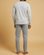 Men's Striped Henley Cotton Pyjama Set in Navy, Black, Green, & Grey Loungewear