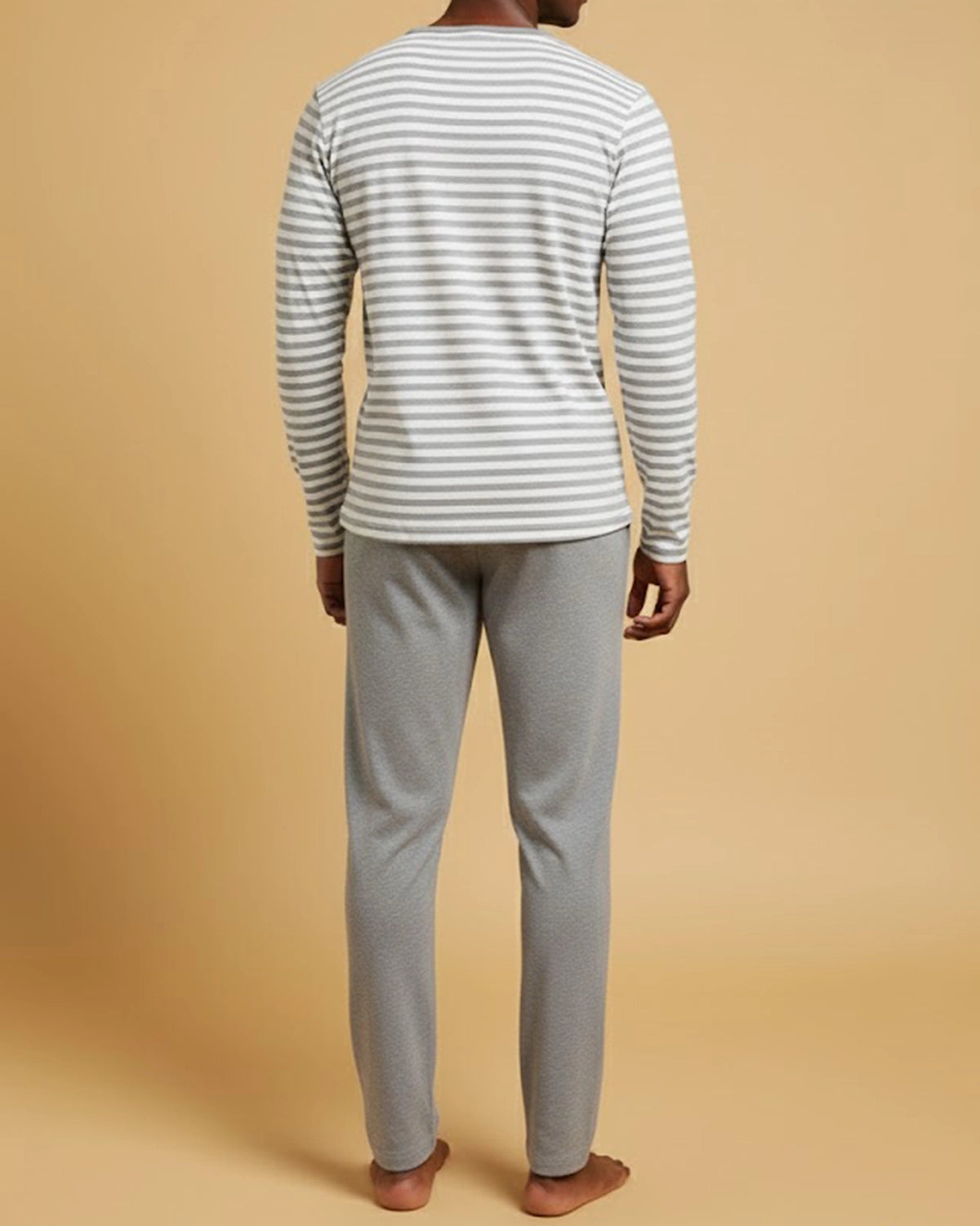 Men's Striped Henley Cotton Pyjama Set in Navy, Black, Green, & Grey Loungewear