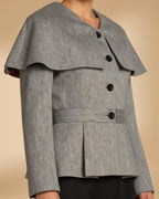 Abbe Luxury Herringbone Peplum Cape Coat | Hemp Organic Cotton Blend Jacket